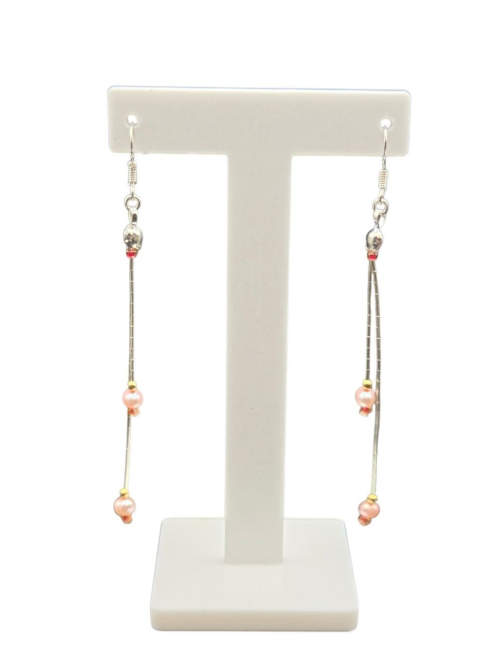 Pink Freshwater Pearl Liquid Silver Drop Earrings 925
